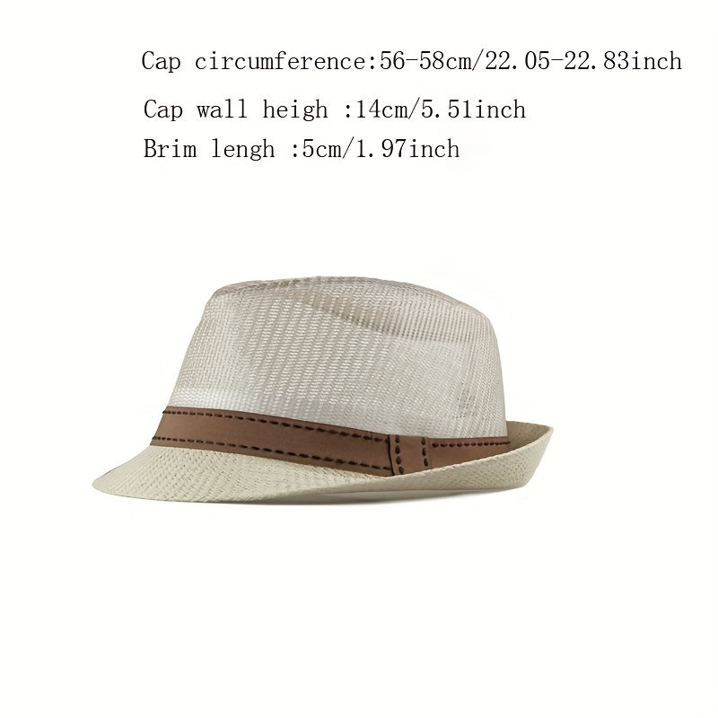 Beige Fedora Cap Mesh Breathable Short Brim Jazz Hat Lightweight Sun Hat