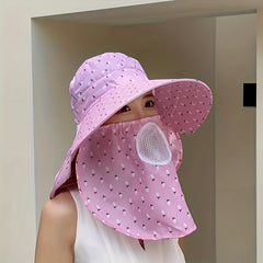 Floral Print Wide Brim Sun Hat with Neck Flap