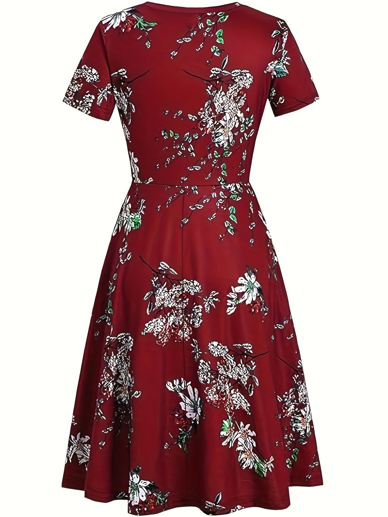  Floral Print Short Sleeve Midi Dress