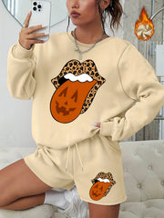  Halloween 2pcs Set Graphic Print Sweatshirt & Shorts Outfits