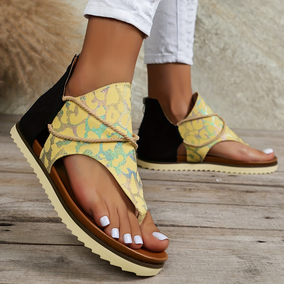 Leopard Print Thong Sandals Comfy Roman Style Vacation Beach Sandals