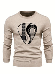 Men's Guitar Pattern Novel Sweater Warm Crew Neck Pullover