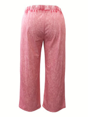  Sports Pants Women's Plus Solid Tie Waist Wide Leg Fit
