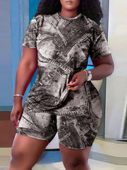  Denim Print Tee & Shorts Set