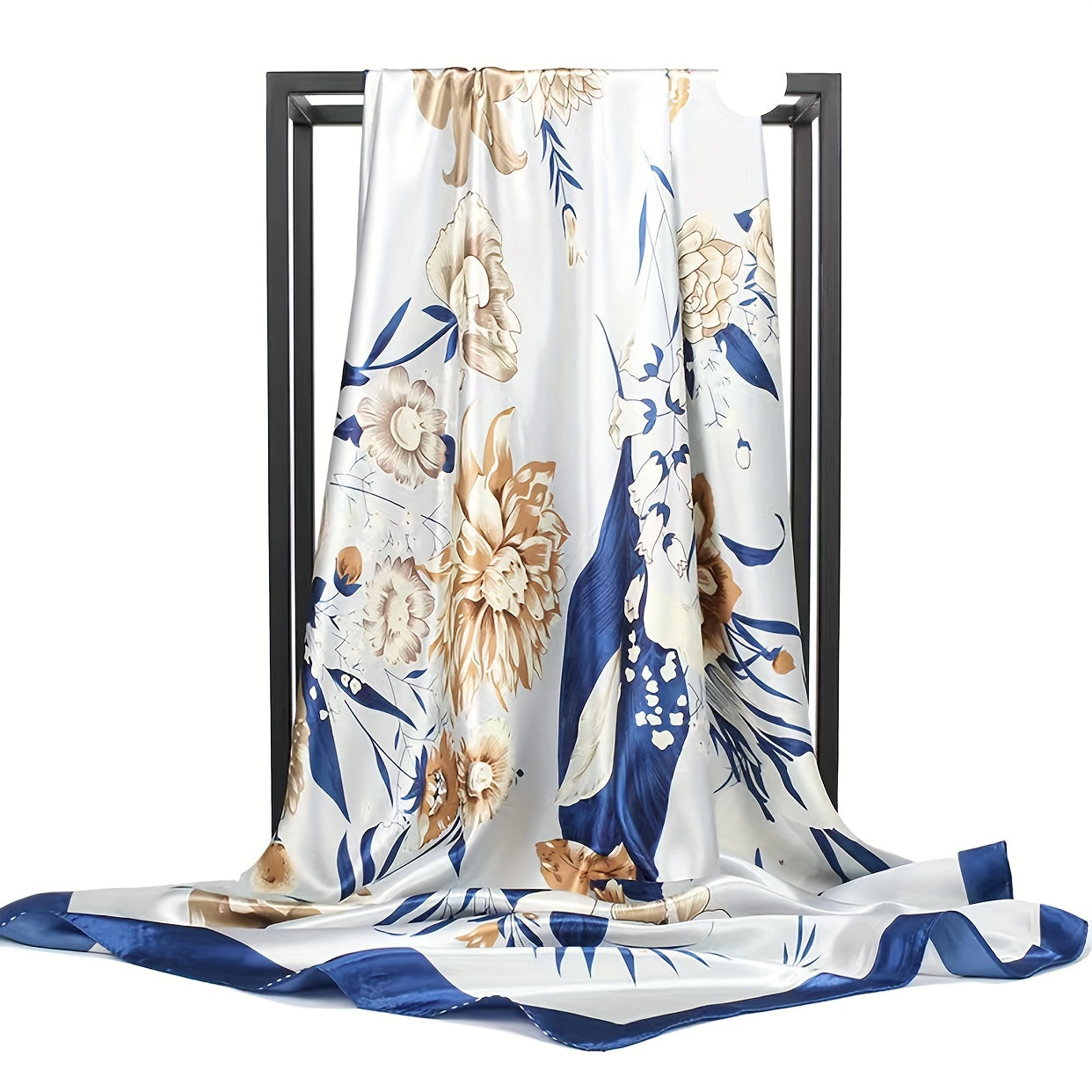 Flower Print Shawl Large Satin Square Scarf Bandana Head Wrap