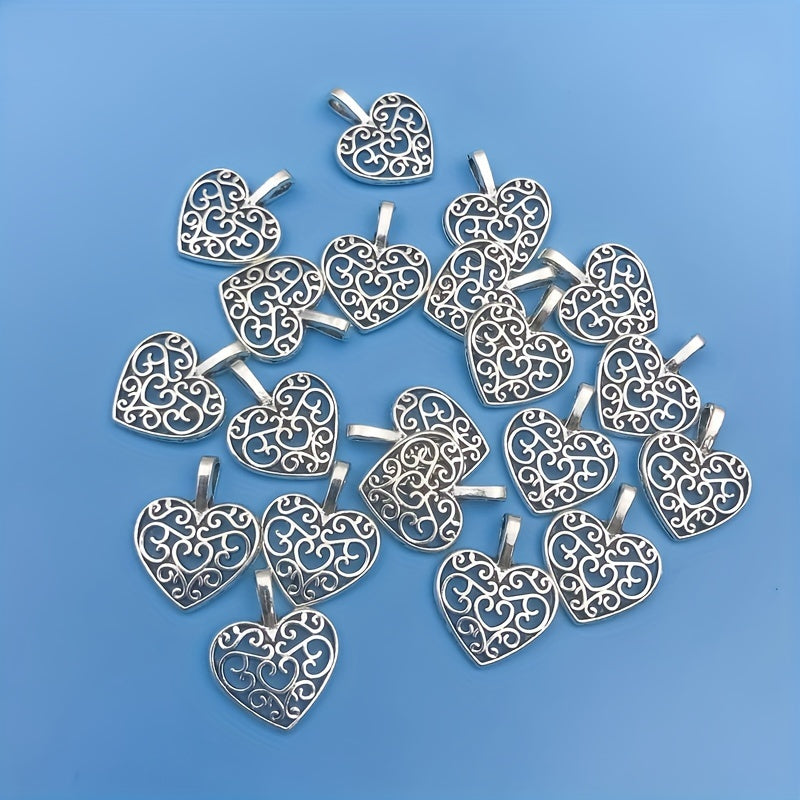 20pcs Antique Silver Heart Shape Charms Pendant for DIY Jewelry Making