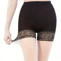 Lace Stitching High Waist Semi Sheer Footed Pantyhose