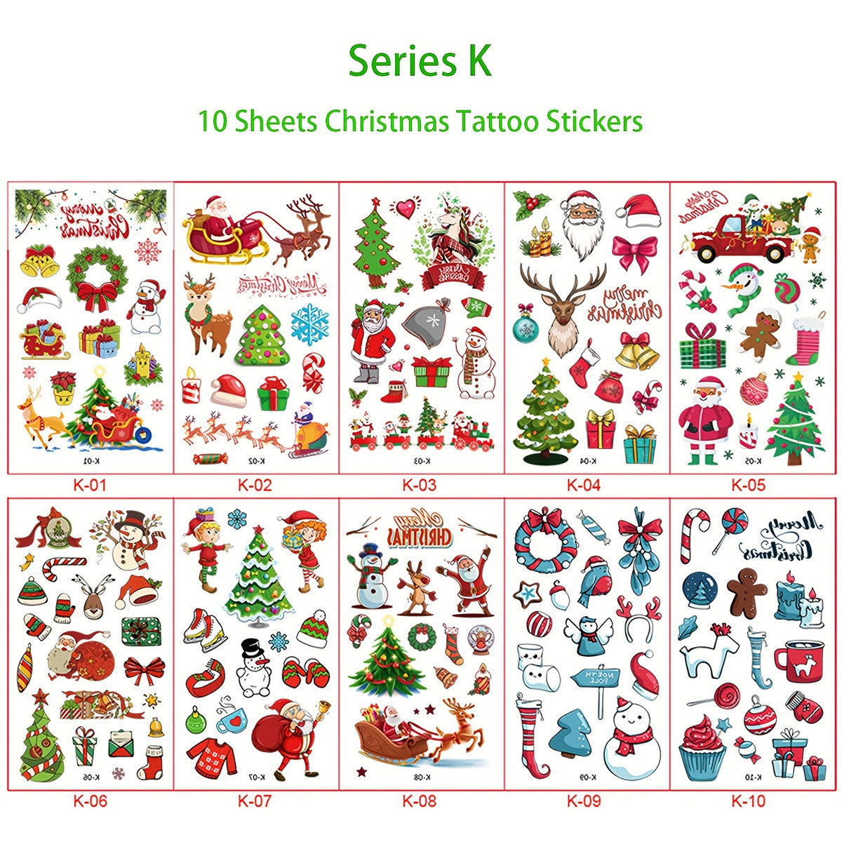 10 Sheets Santa Claus Christmas Temporary Tattoos Stocking Stuffers
