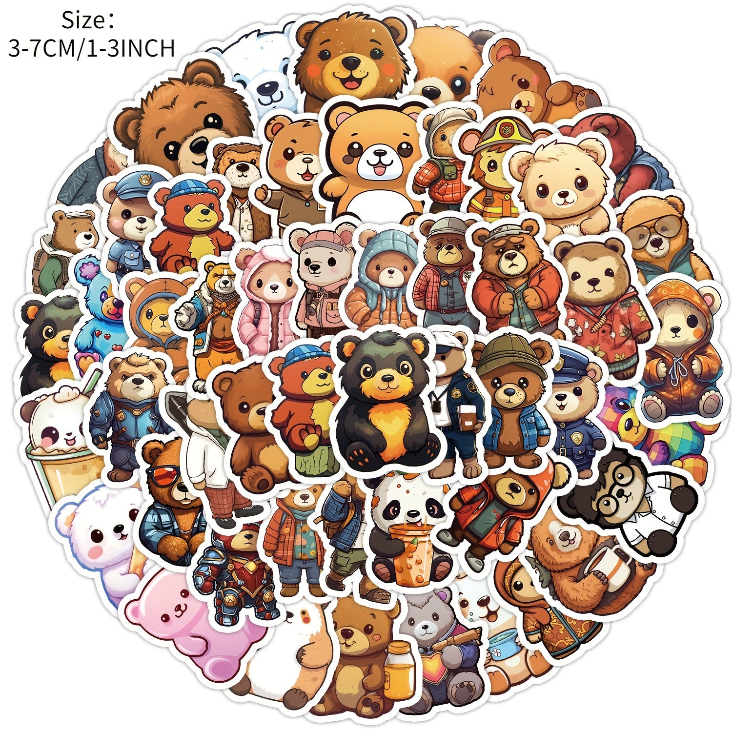 50pcs Bear Series Stickers for Computer Helmet Water Cup Decor