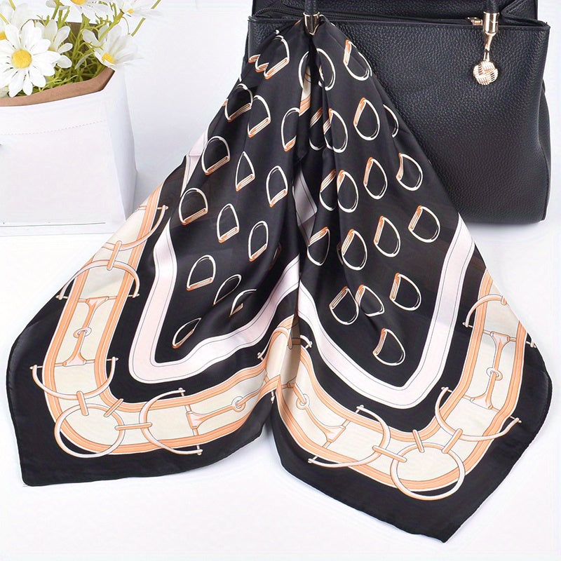 Vintage Chain Print Bandana Silk Square Scarf Shawl Neckerchief