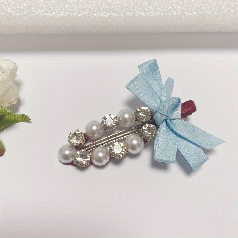 Faux Pearl Rhinestone Hair Clip Non slip Duck Billed Clip Hair Accessories