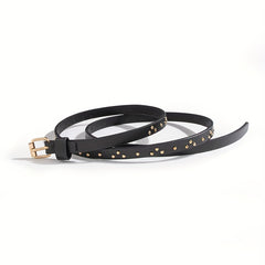 3pcs Thin PU Belt Rivet Decor Solid Belt Square Pin Buckle Belt Casual Girdle