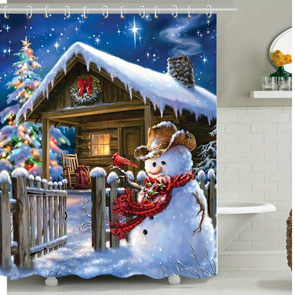 Festive Snowman Shower Curtain - Christmas Bathroom Decor