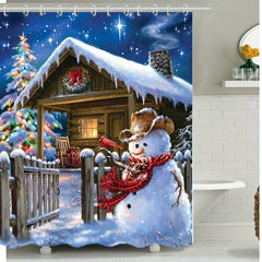 Festive Snowman Shower Curtain - Christmas Bathroom Decor