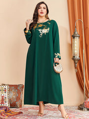  Colorblock Floral Print Long Sleeve Round Neck Maxi Dress