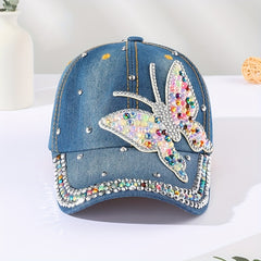 Colorful Rhinestone Butterfly Baseball Cap Patch Distressed Dad Hat