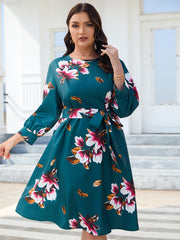  Floral Print Lantern Sleeve Dress