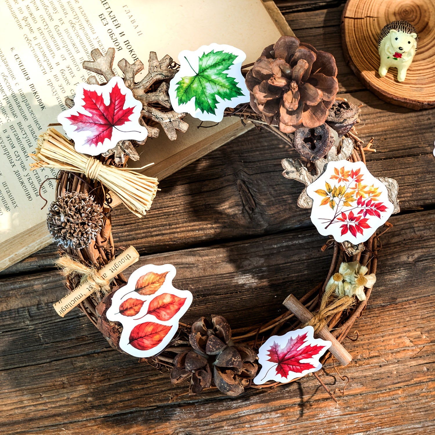45pcs Autumn Letter Washi Paper Boxed Stickers, Material Sealing Stickers