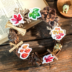 45pcs Autumn Letter Washi Paper Boxed Stickers, Material Sealing Stickers