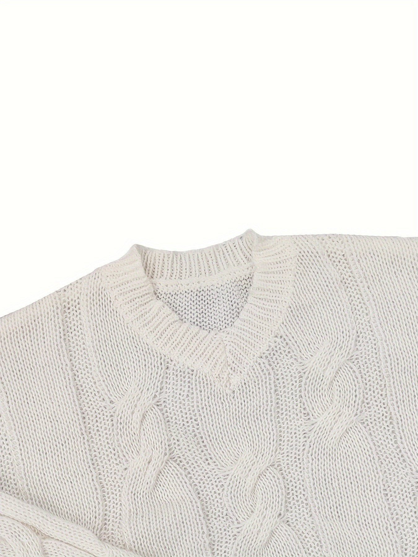  Cable Knit V-Neck Sweater Long Sleeve