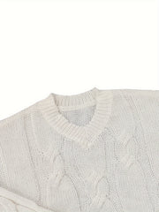  Cable Knit V-Neck Sweater Long Sleeve