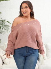  Sexy Sweater Women's Plus Faux Pearl Decor One Shoulder