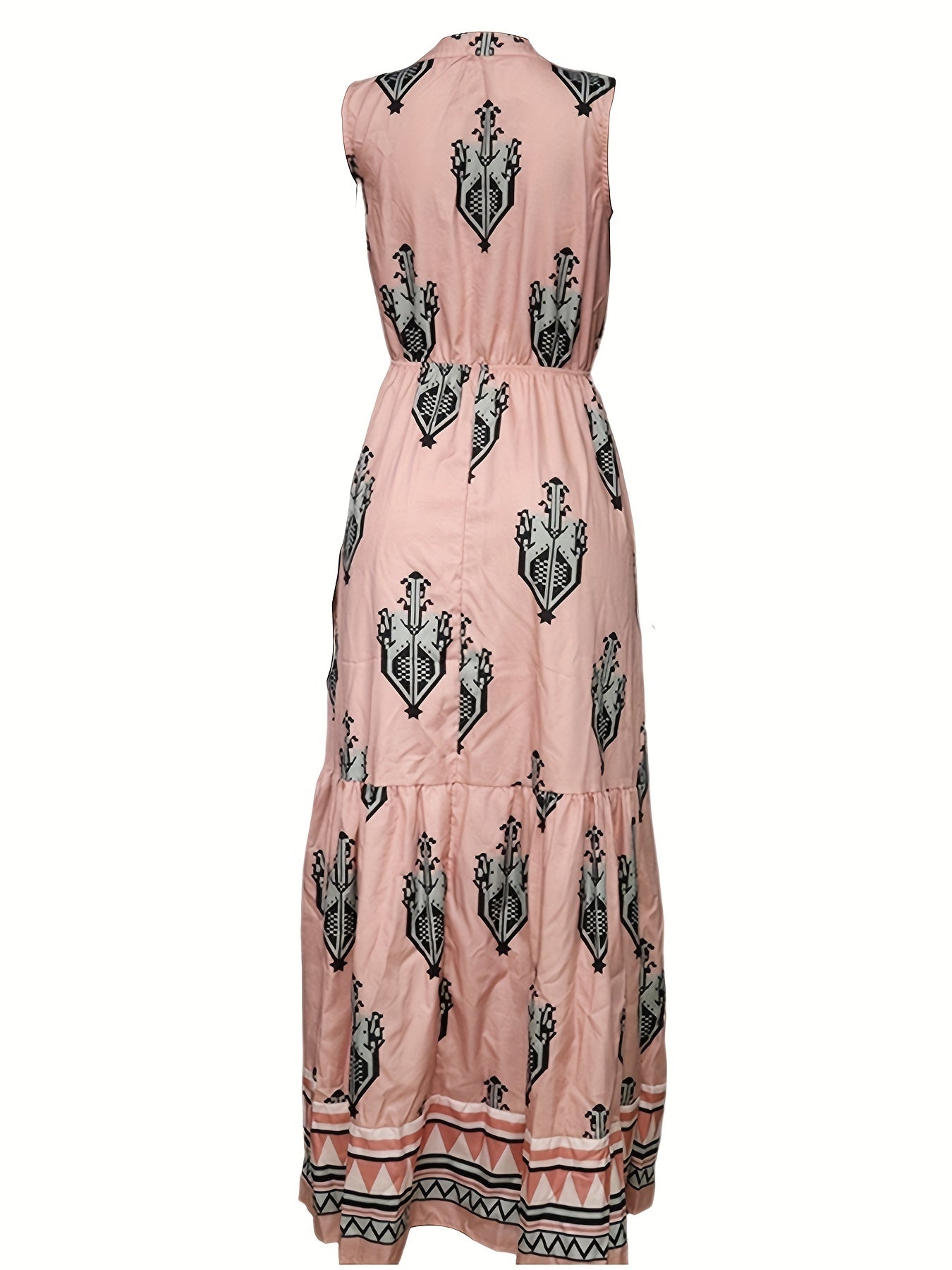  Geometric Print Cut Out Tie Front Mock Neck Dress