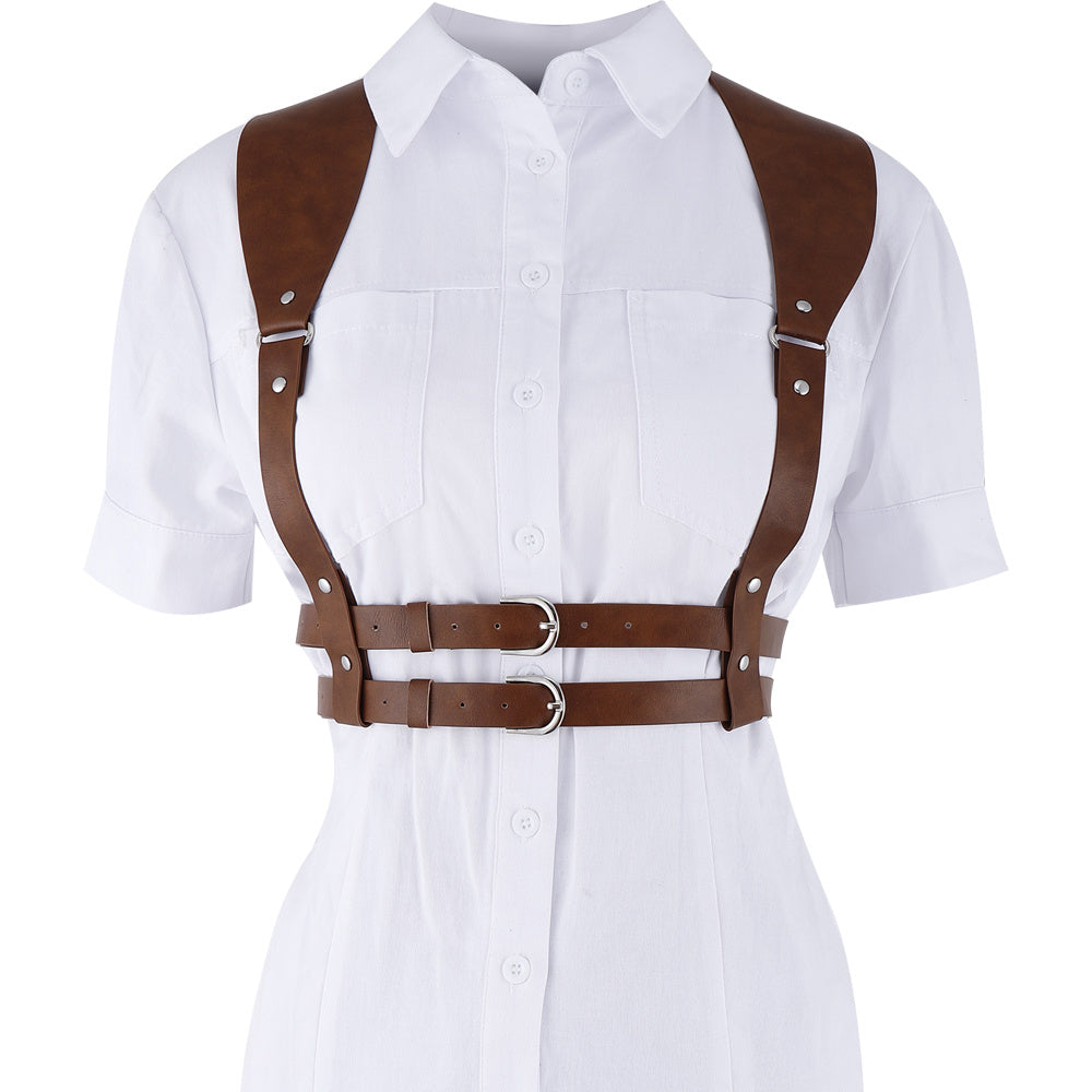 Women's PU Leather Harness Belt Punk Body Chain Waist Belt Halter