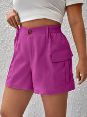 Women's Plus Solid High Rise Cargo Shorts Loose Fit