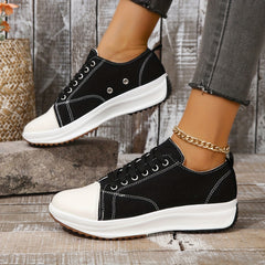 Platform Canvas Lace Up Sneakers Non Slip Thick Soles Comfort Sporty Style