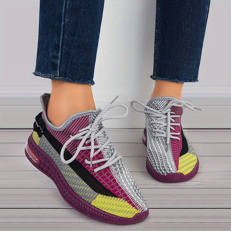 Women's Lace Up Sneakers Flying Woven Mesh Outdoor Running Shoes