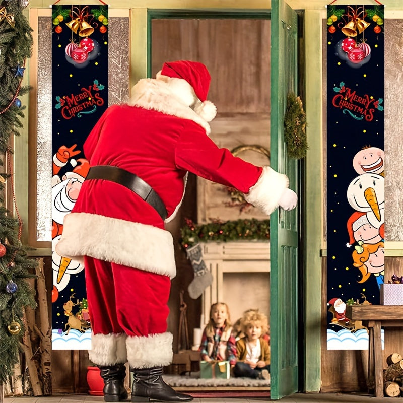 Christmas Porch Couplet Sign Banner Santa Hangs Decorations