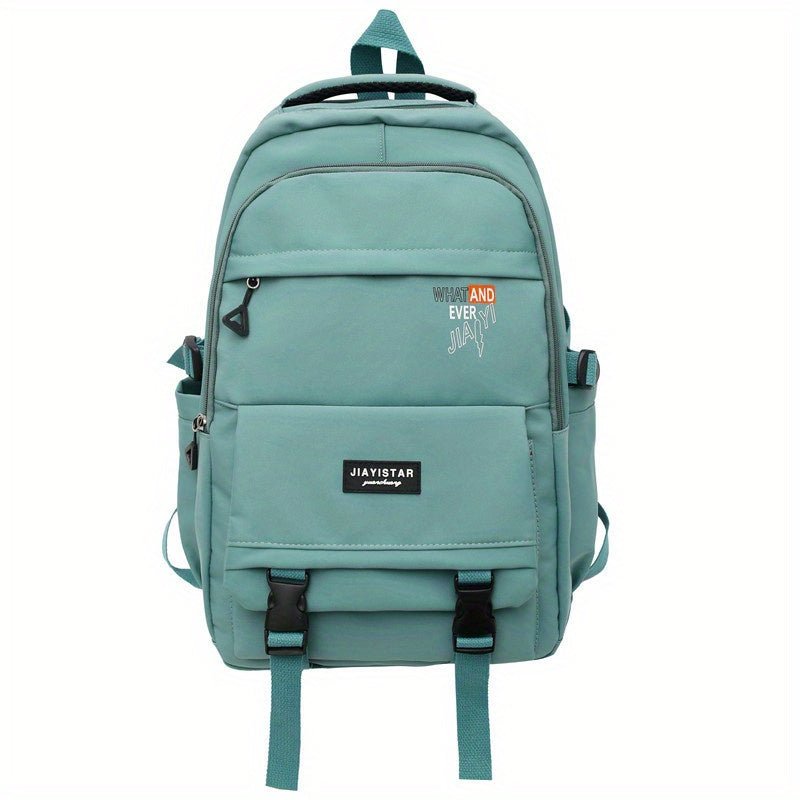 Letter Print Front Zip Backpack Purse Large Capacity Pockets Schoolbag