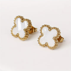 4 Leaf Clover Stud Earrings Minimalist Style Stainless Steel 14K Plated