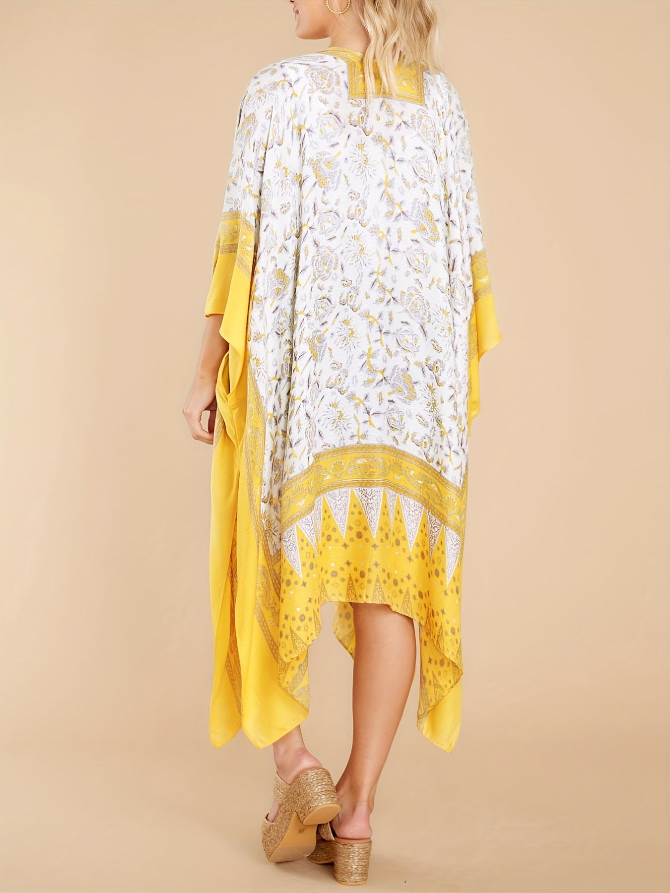  Geometric Print Bat Sleeve Cover Up Robe