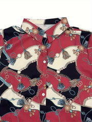  Baroque Print Button Up Shirt Dress