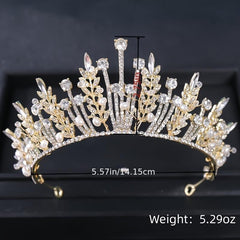 Baroque Crystal Leaf Crown for Bridal Queen Pageant Prom