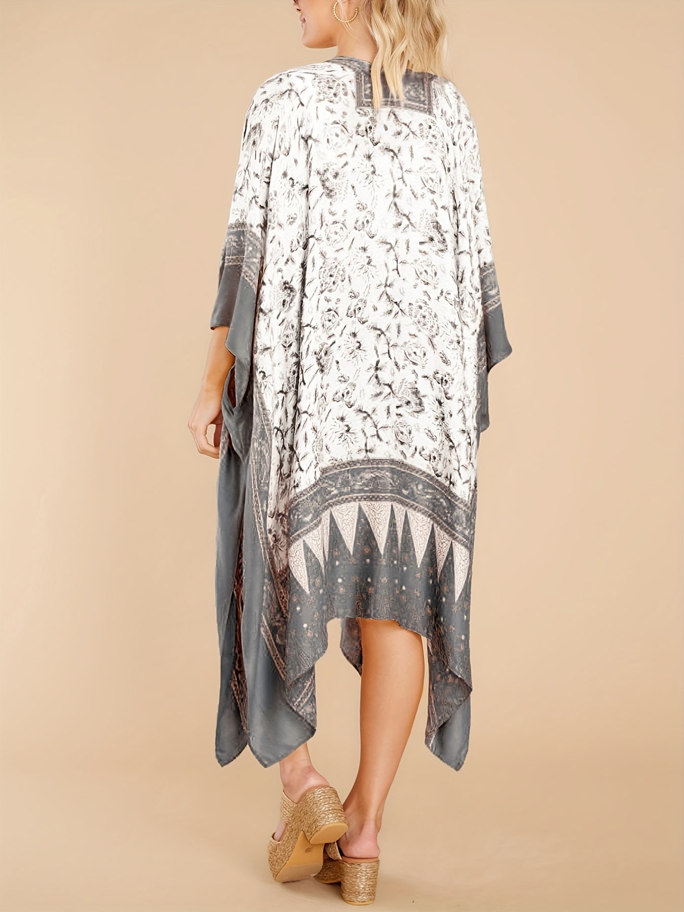  Geometric Print Bat Sleeve Cover Up Robe