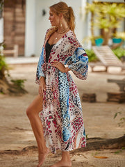  Wild Animal Print Bat Sleeve Cover Up Robe