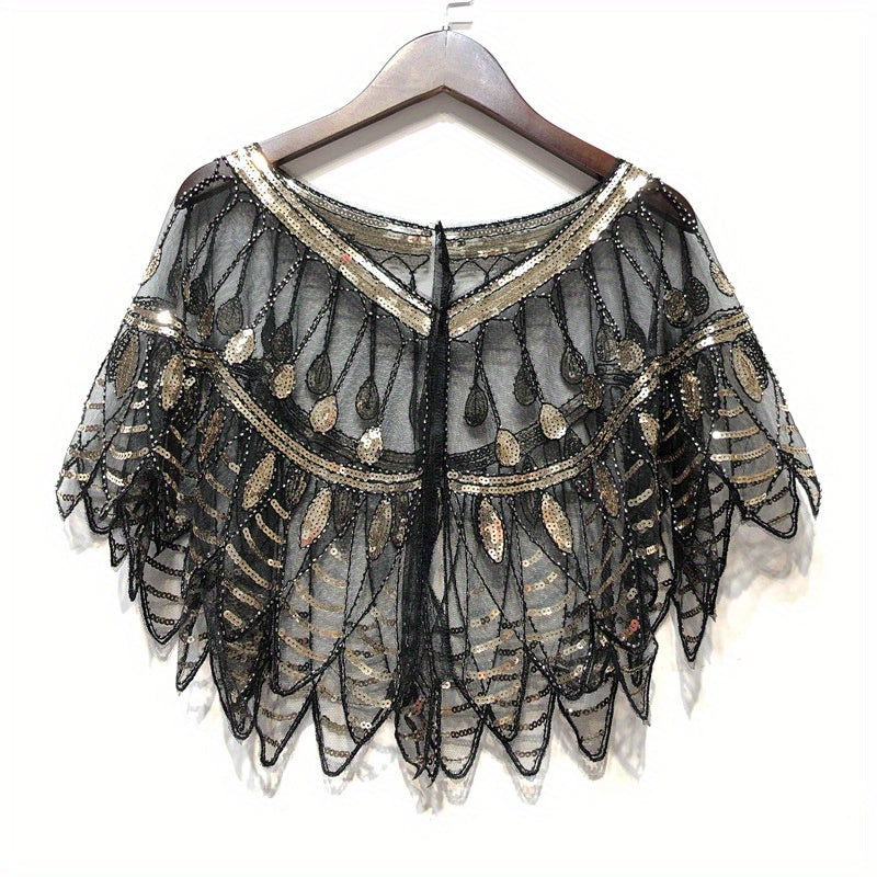 Vintage Ruffle Shawl Sequin Embroidery Mesh Cardigan