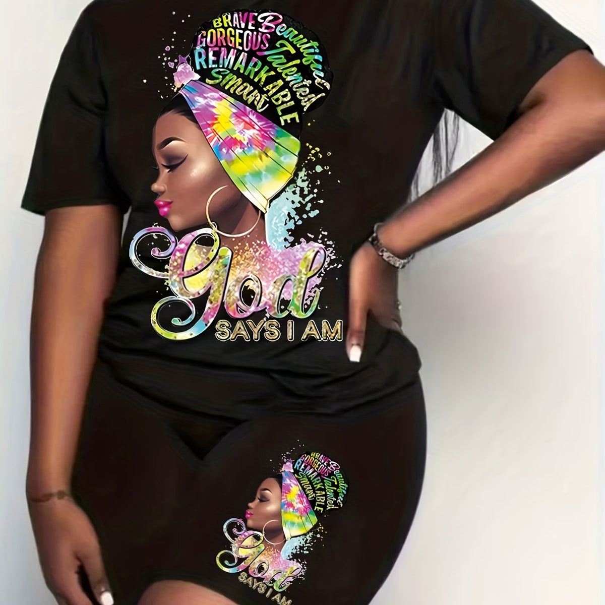  Casual Two Piece Set Women's Cartoon Print Top & Shorts