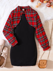 Girl's Plaid Cardigan & Sundress Set for Spring Summer