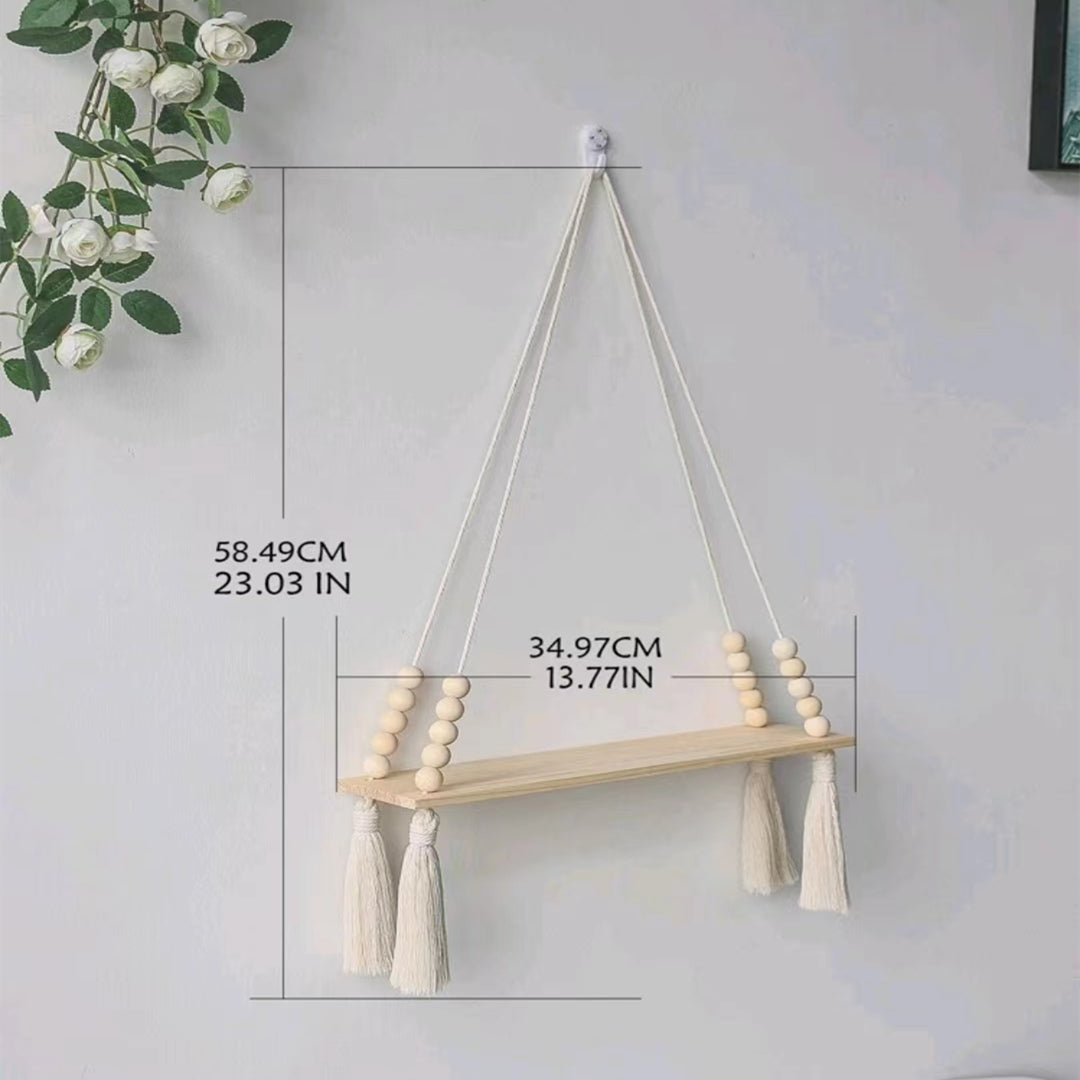 Tassel Woven Wall Hanging Shelf Board Home Bathroom Bar Decor