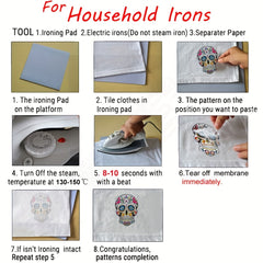 2pcs Halloween Iron On Transfers Skull Pattern DIY Decals Heat Transfer Stickers