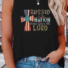  Independence Casual Tank Top Women's Plus Graphic Slogan Print