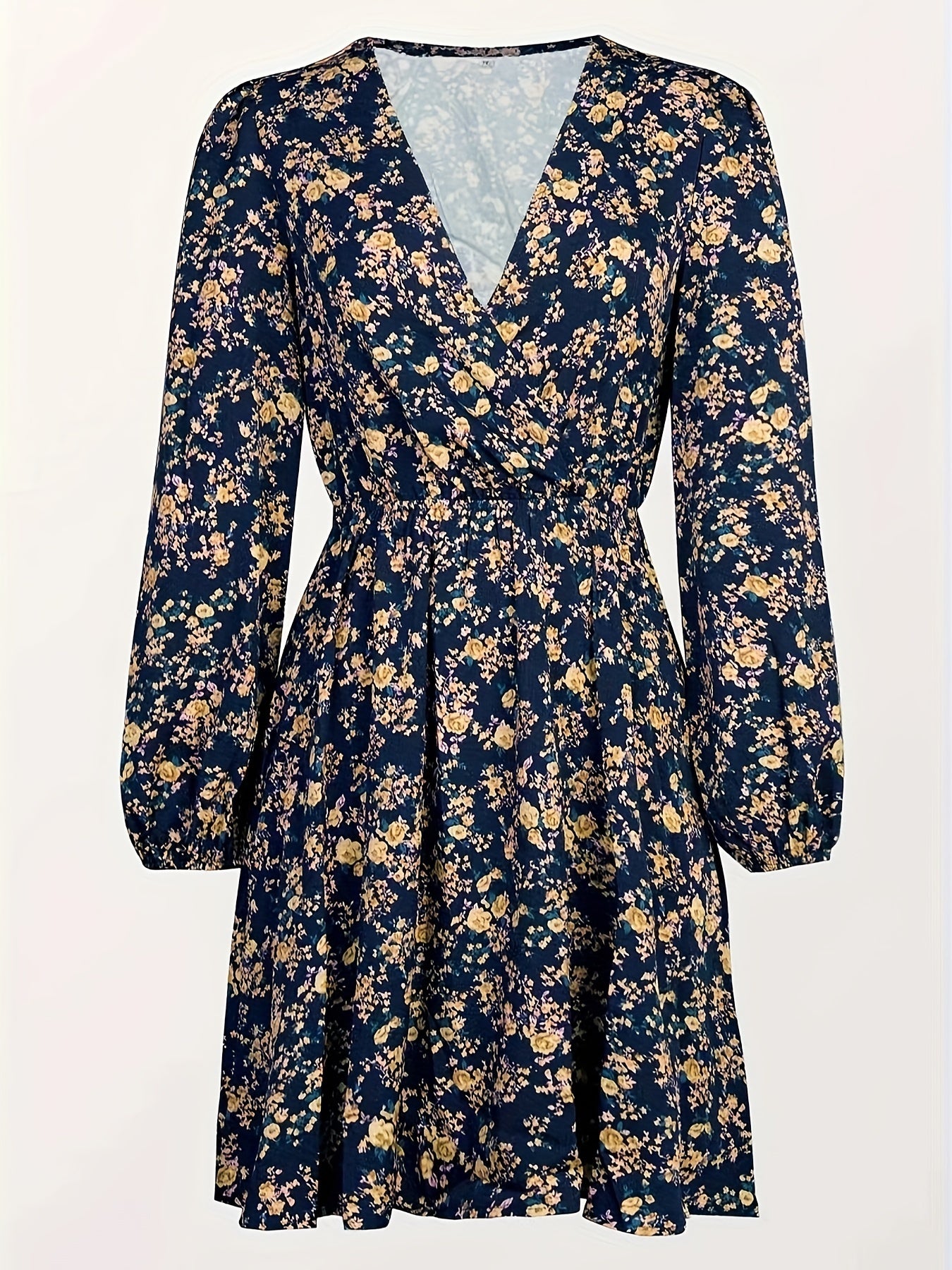  Ditsy Floral Print Lantern Sleeve Mini Dress