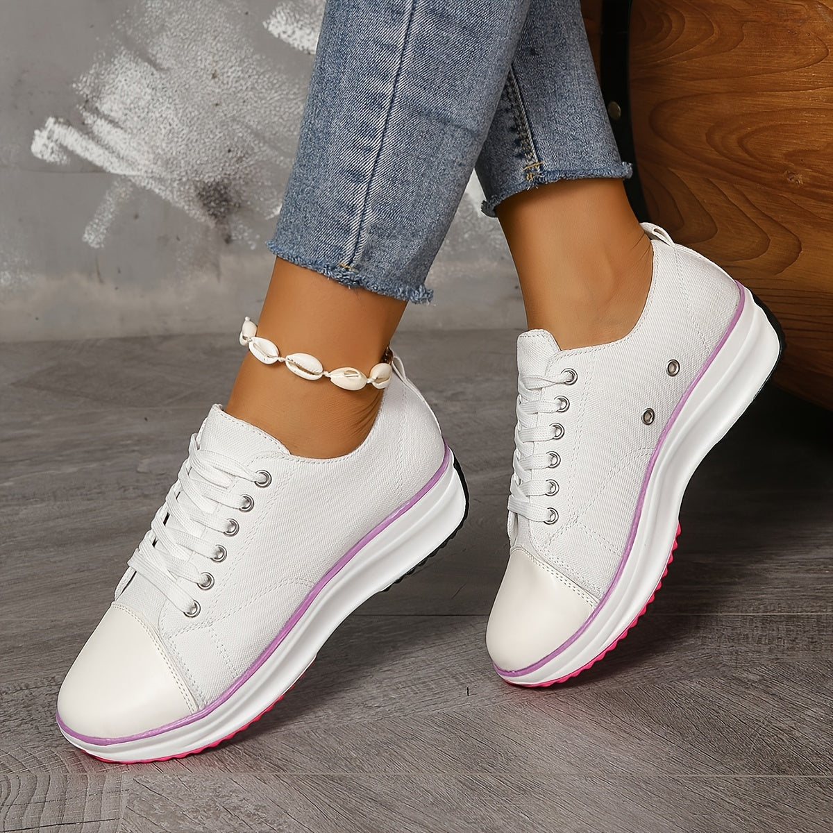 Platform Canvas Lace Up Sneakers Non Slip Thick Soles Comfort Sporty Style