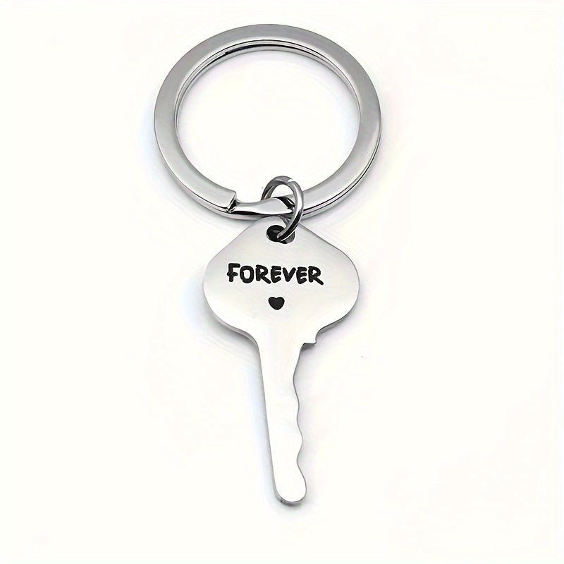 2pcs Stainless Steel Keychain Set Key To Heart Pendant Gift