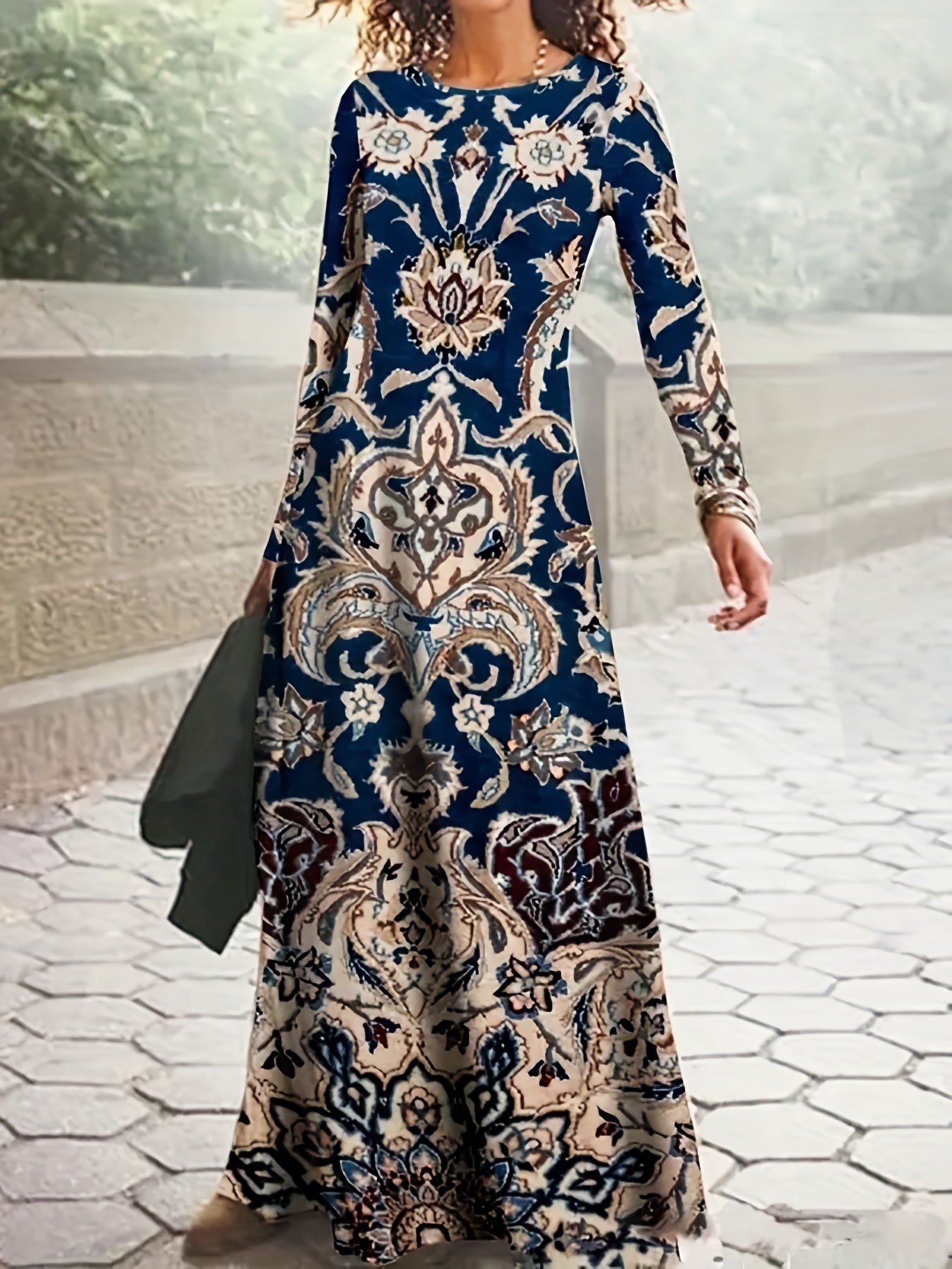  Floral Print Long Sleeve Maxi Dress