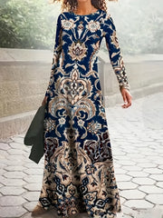  Floral Print Long Sleeve Maxi Dress